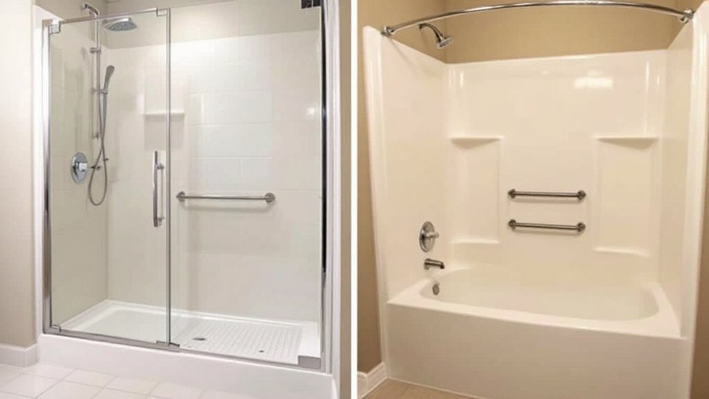 Walk-in shower vs. bathtub.